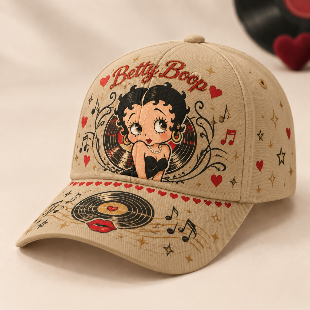 Retro Cartoon Music Ivory Baseball Cap Khaki