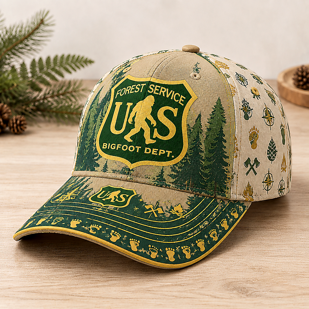 Bigfoot Wilderness Badge Outdoor Adventure Baseball Cap Khaki