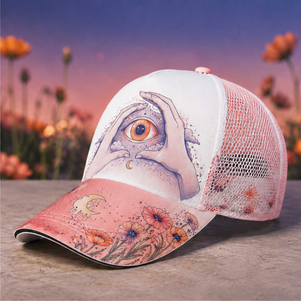 Mystical Eye Floral Trucker Hat LightBlue