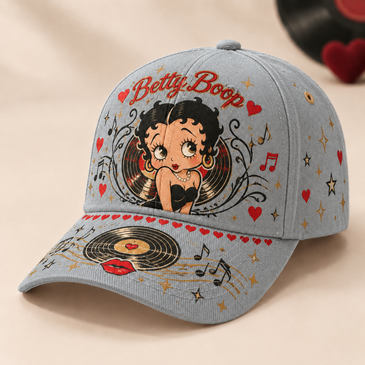 Retro Cartoon Music Ivory Baseball Cap Gray