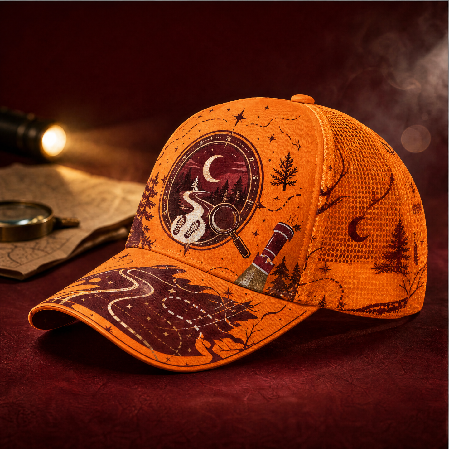 Night Trail Explorer Trucker Hat Orange