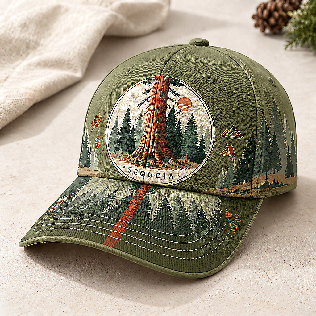 Sequoia Forest Camping Graphic Baseball Cap Olive