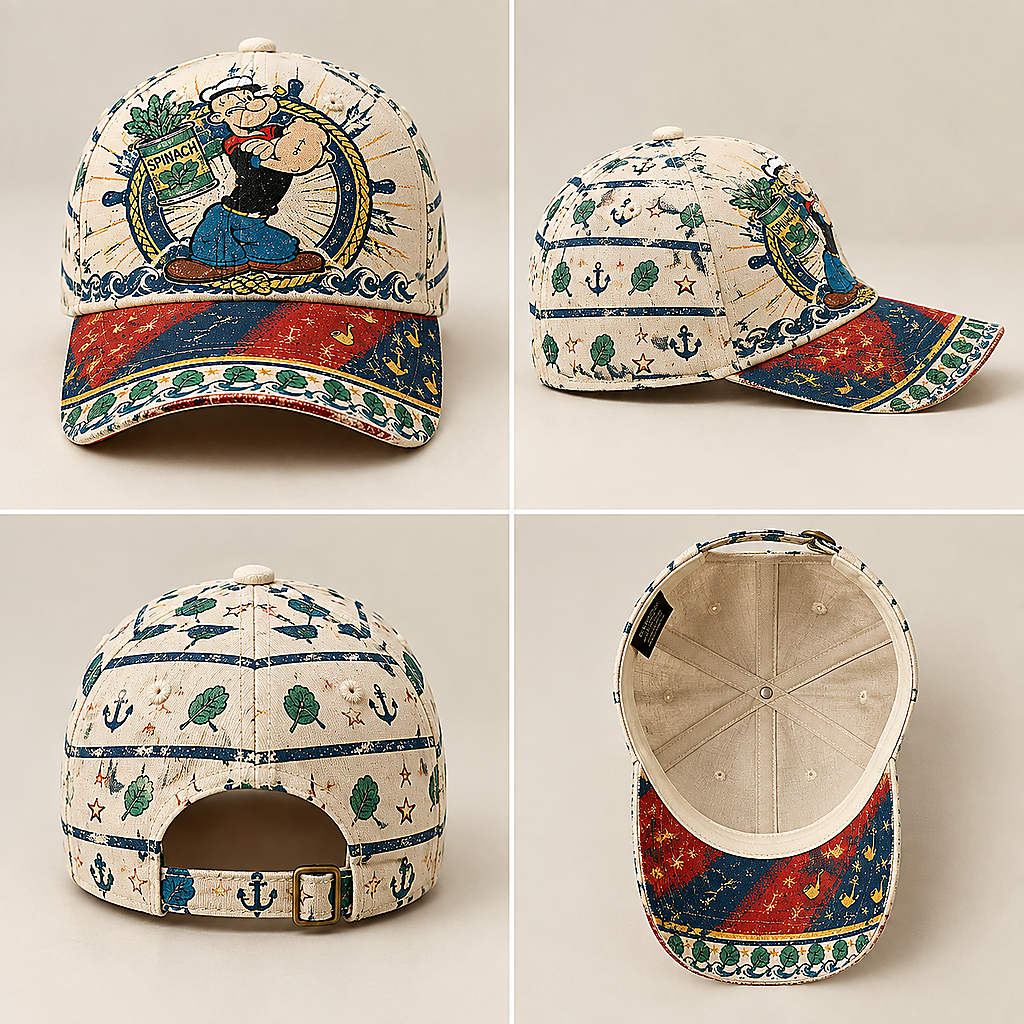 Retro Sailor Comic Spinach Nautical Baseball Cap product view 2