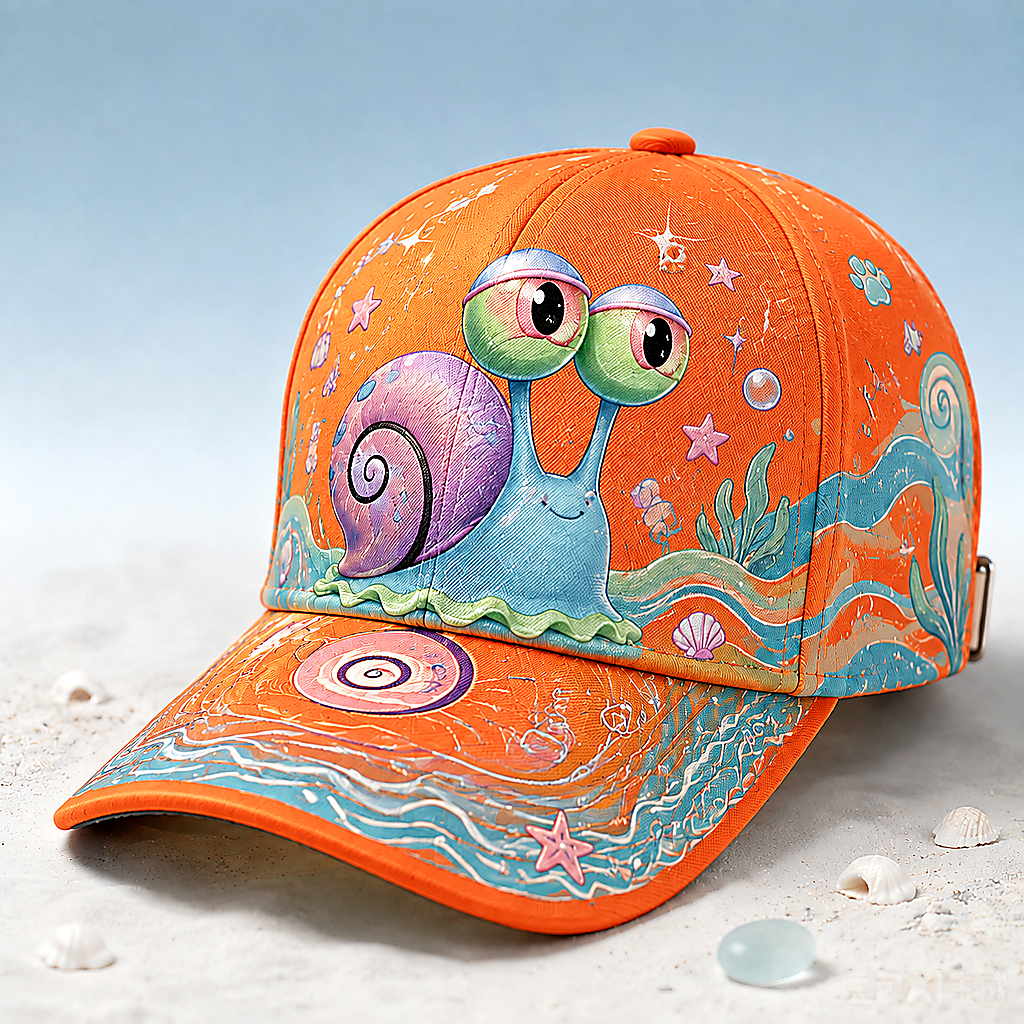 Pastel Ocean Snail Cartoon Baseball Cap Orange