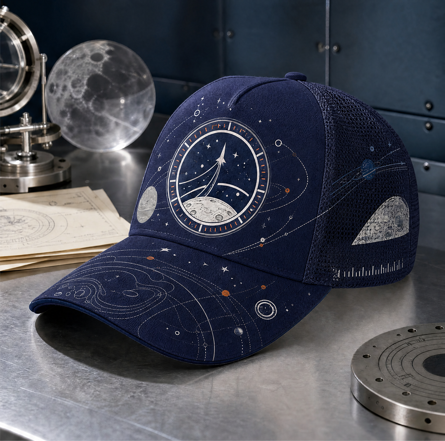 Cosmic Rocket Orbit Trucker Hat Navy