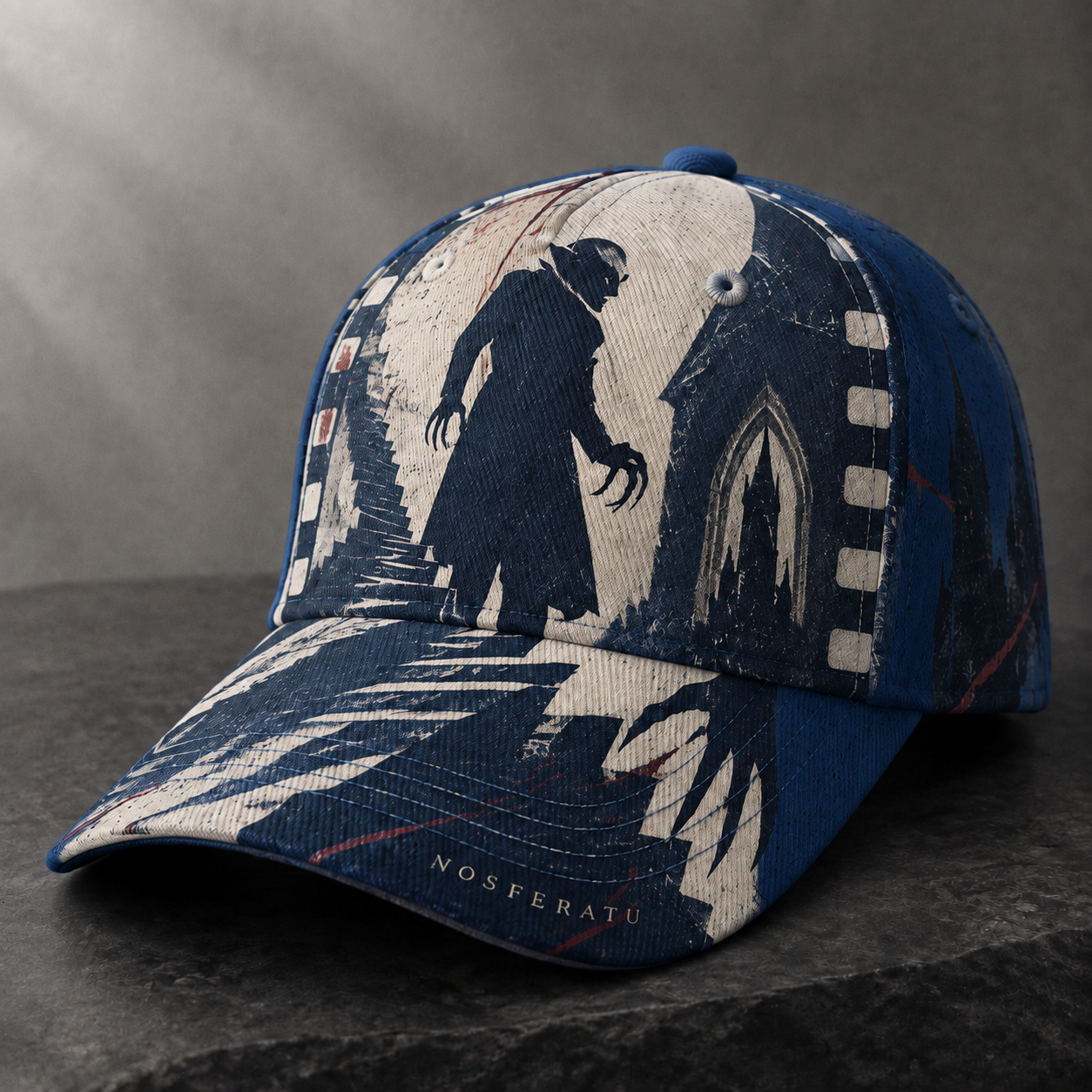 Gothic Vampire Silhouette Graphic Baseball Cap Navy