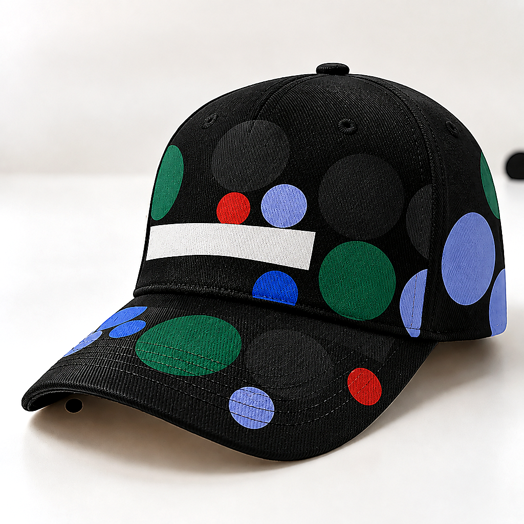 Colorful Polka Dot Graphic Beige Baseball Cap Black