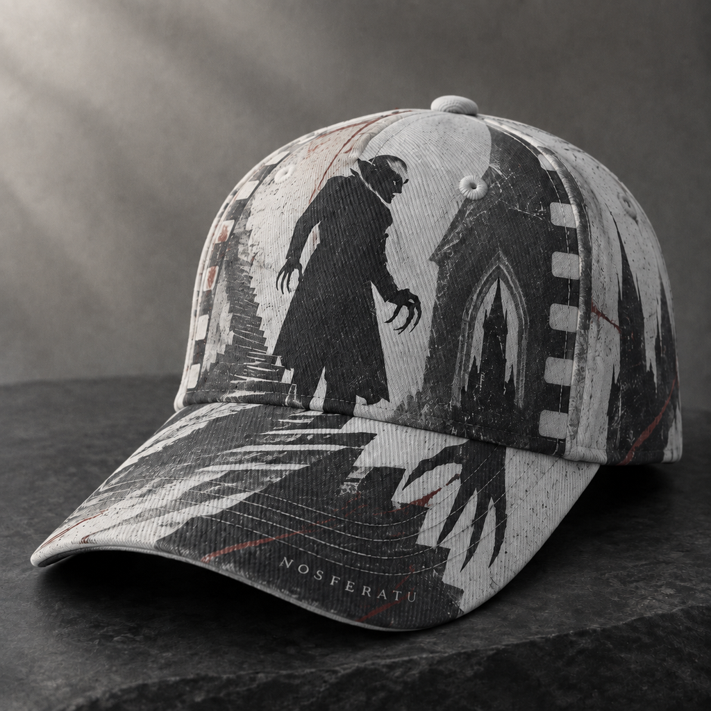 Gothic Vampire Silhouette Graphic Baseball Cap Gray