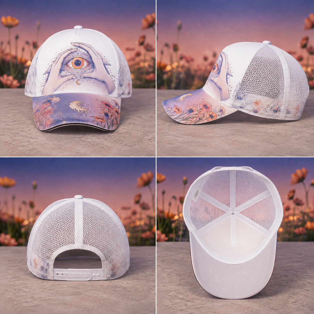 Mystical Eye Floral Trucker Hat product view 10