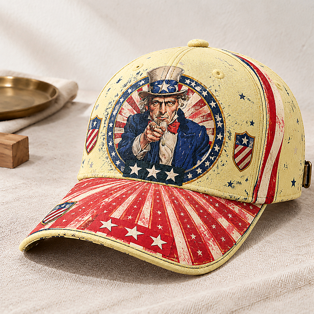 Patriotic Stars and Stripes Navy Baseball Cap Cream
