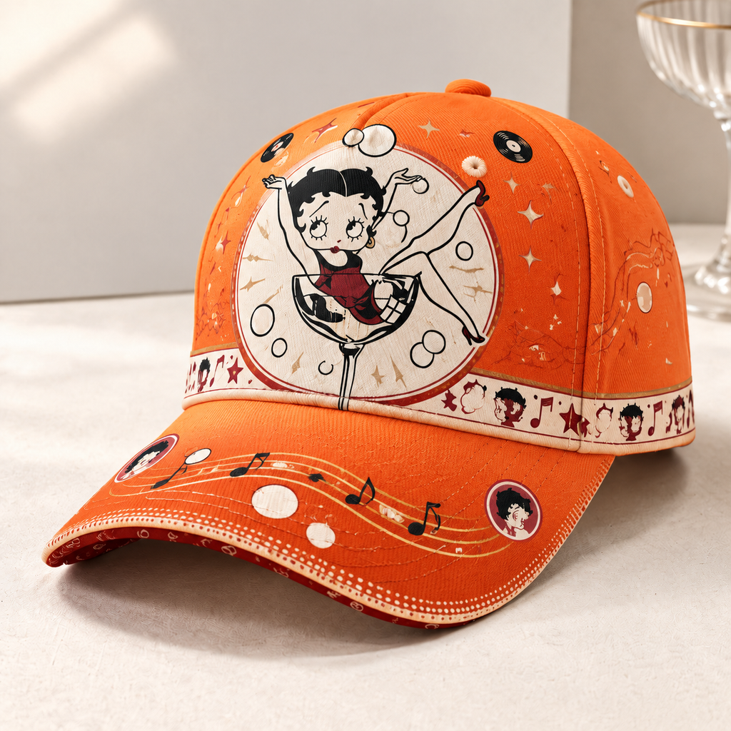 Retro Cartoon Cocktail Glass Graphic Baseball Cap Orange