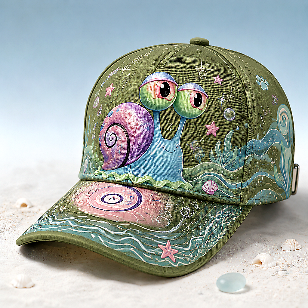 Pastel Ocean Snail Cartoon Baseball Cap Olive