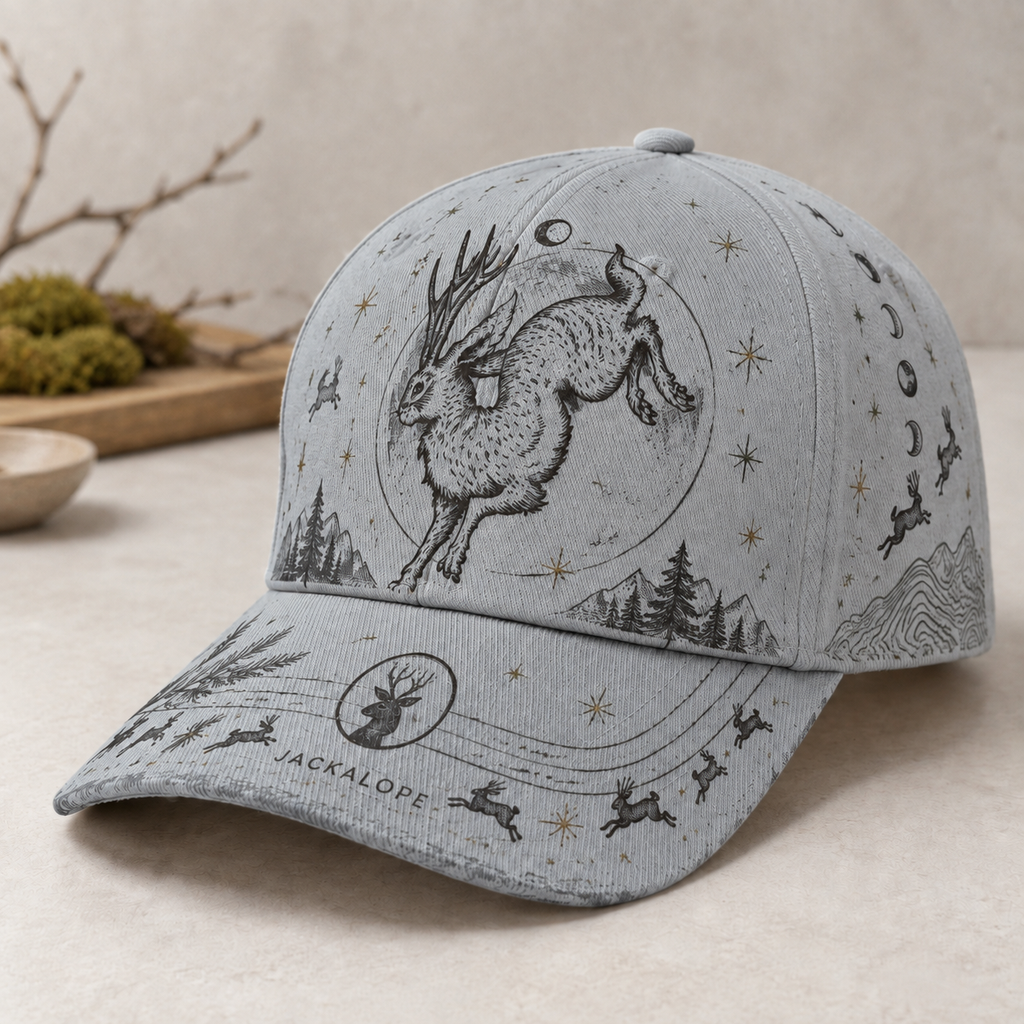 Jackalope Moon Woodland Graphic Baseball Cap Gray