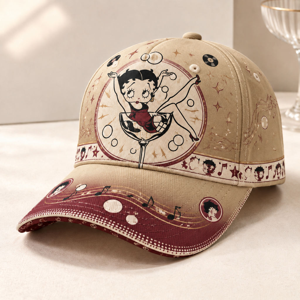 Retro Cartoon Cocktail Glass Graphic Baseball Cap Khaki