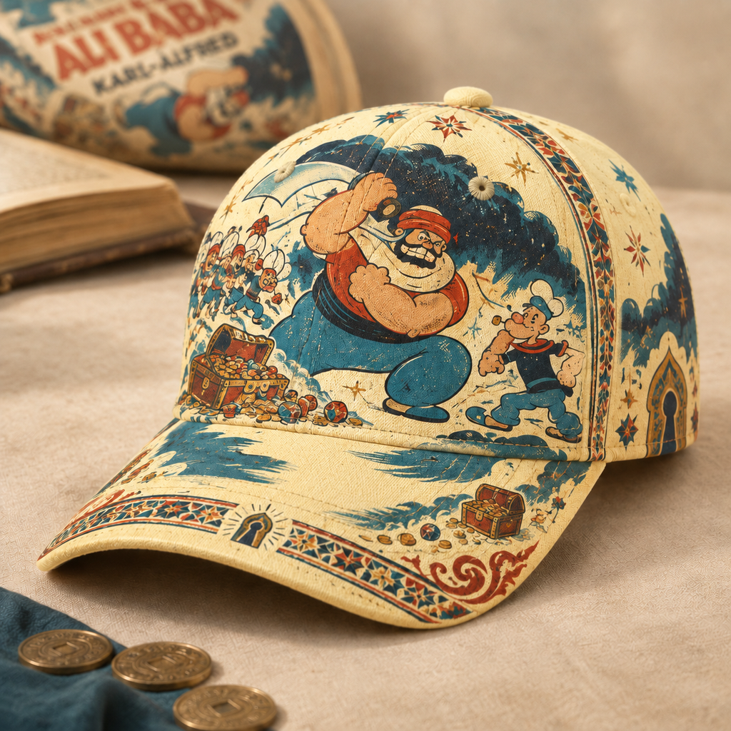Vintage Comic Sailor Adventure Graphic Baseball Cap Cream