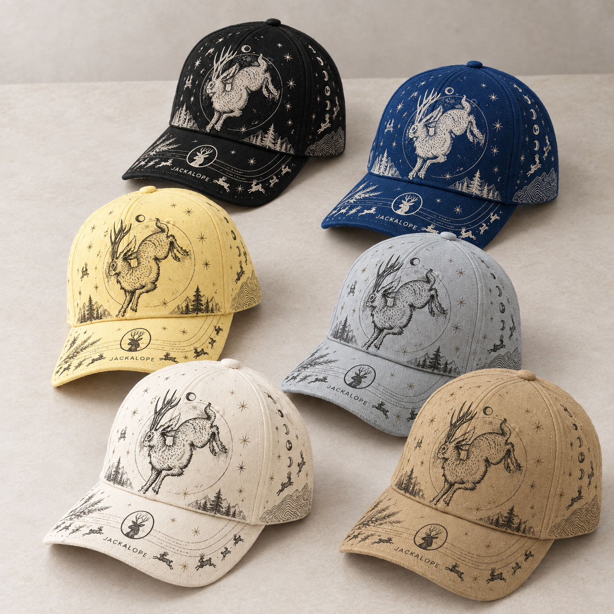 Jackalope Moon Woodland Graphic Baseball Cap product view 1
