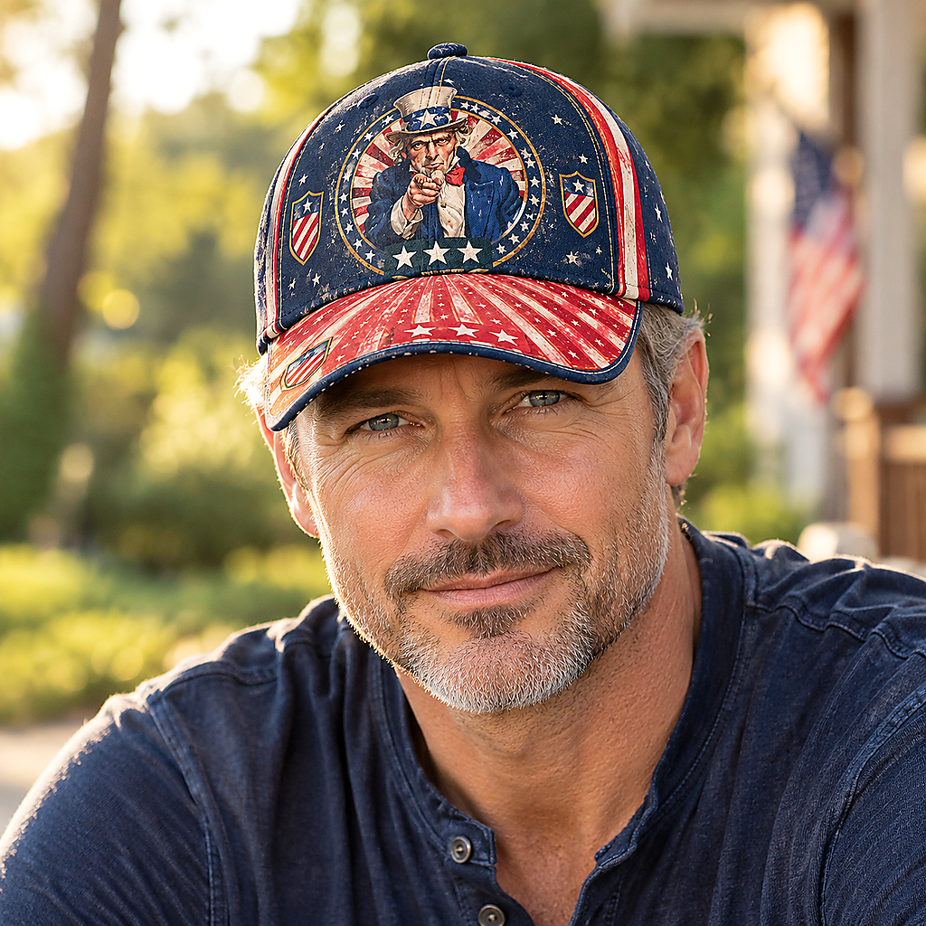 Patriotic Stars and Stripes Navy Baseball Cap lifestyle scene 1