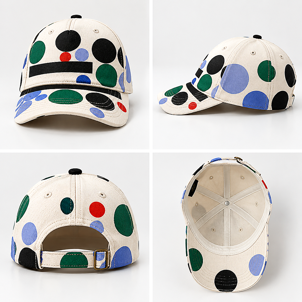 Colorful Polka Dot Graphic Beige Baseball Cap product view 2