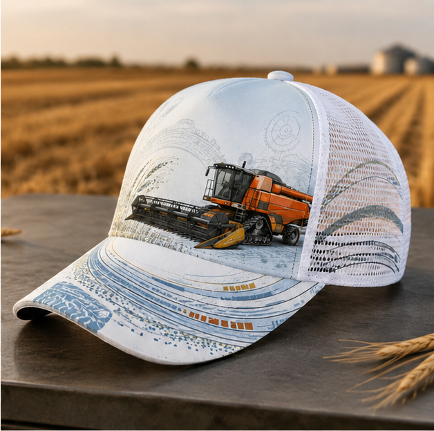 Orange Combine Harvester Trucker Hat LightGreen