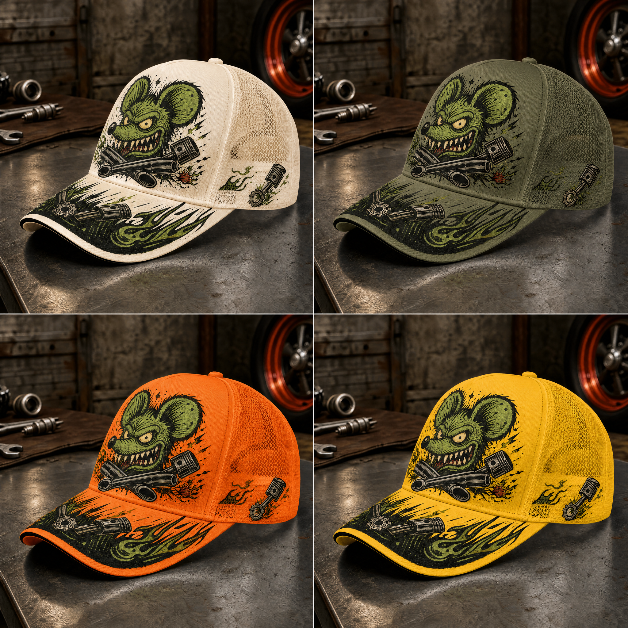 Green Monster Engine Graphic Trucker Hat product view 7