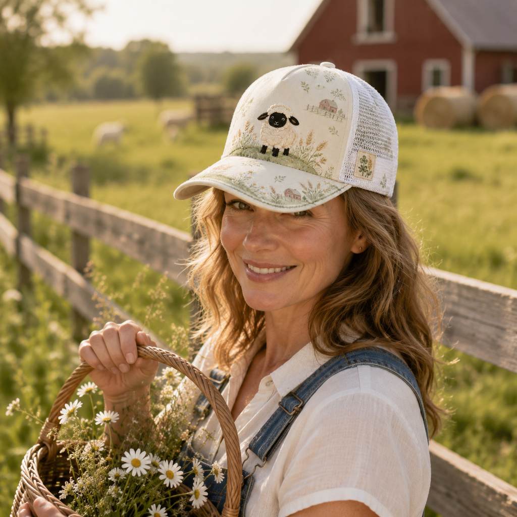 Sheep Meadow Floral Trucker Hat lifestyle scene