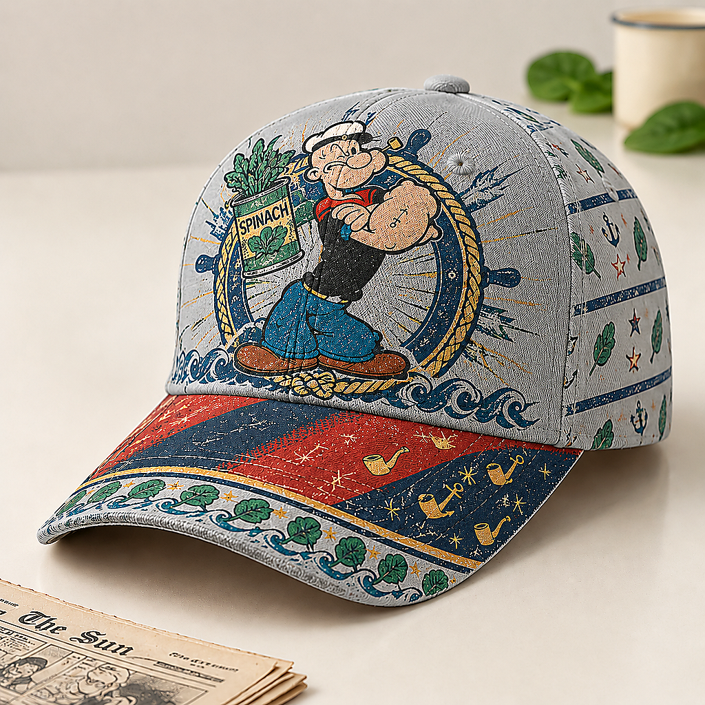 Retro Sailor Comic Spinach Nautical Baseball Cap Gray
