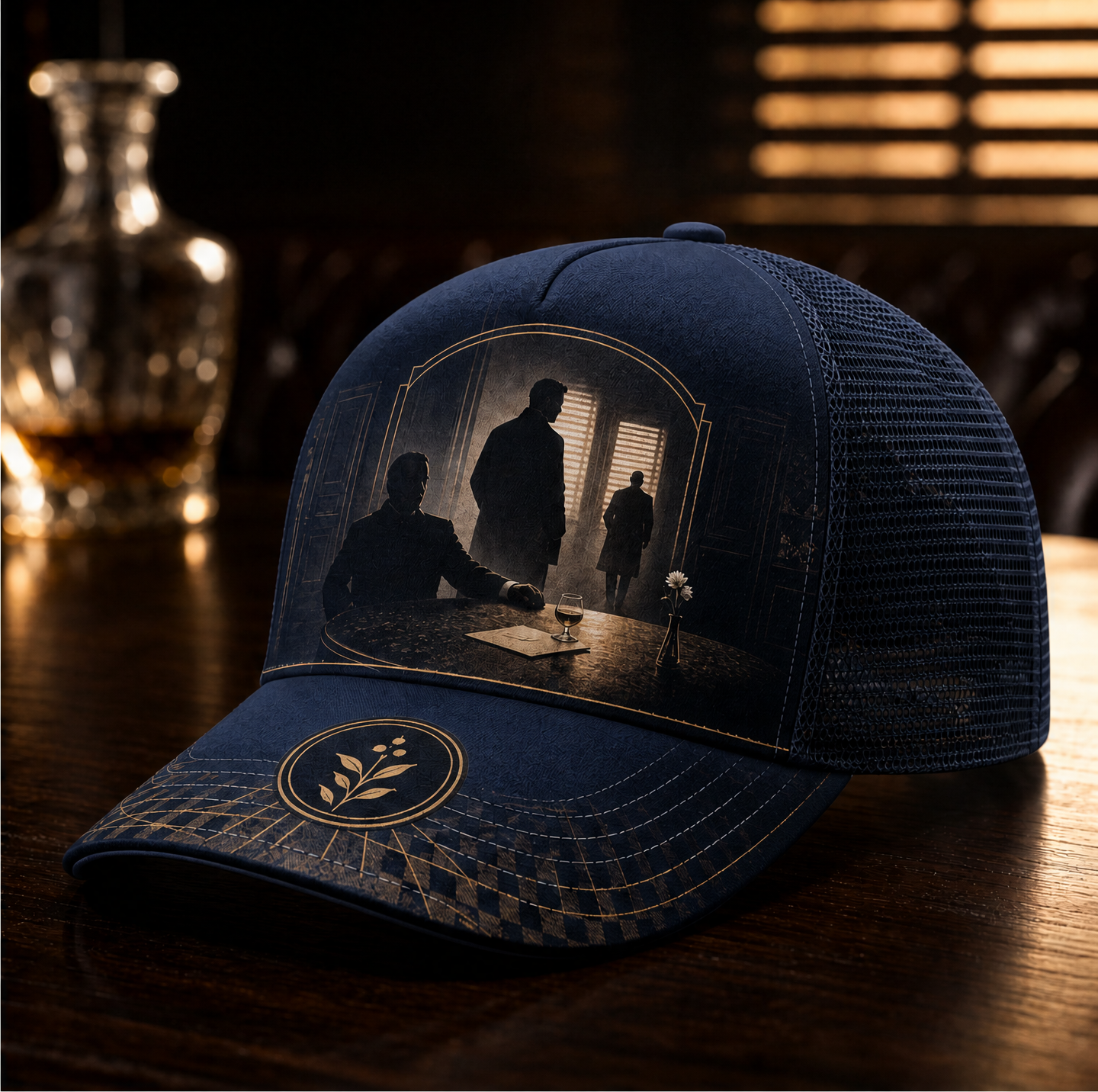 Noir Scene Graphic Trucker Hat Navy