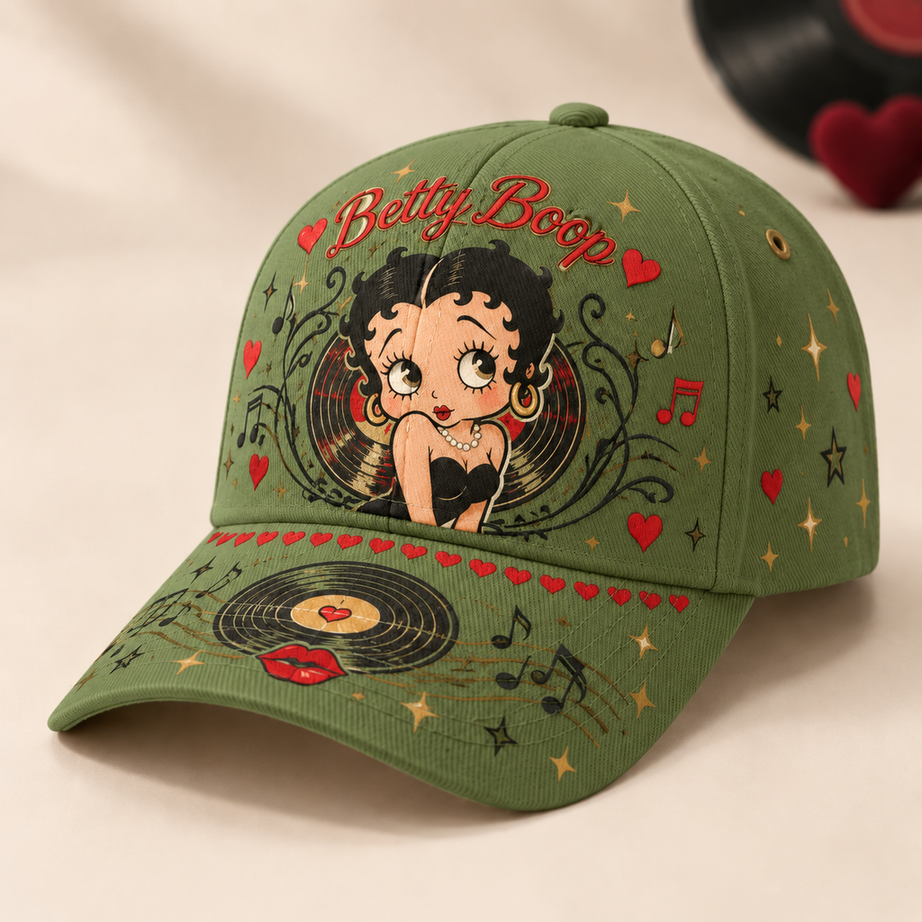 Retro Cartoon Music Ivory Baseball Cap Olive