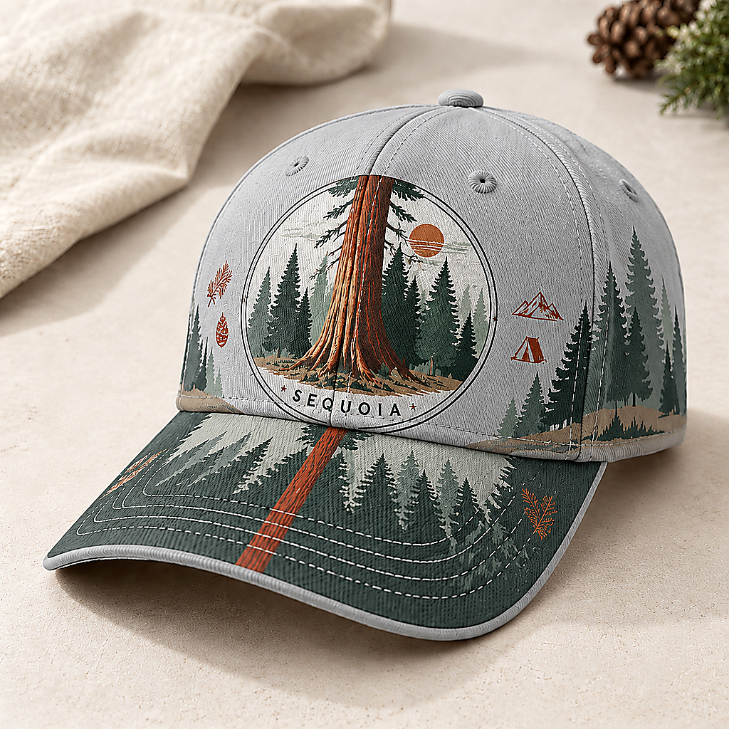 Sequoia Forest Camping Graphic Baseball Cap Gray