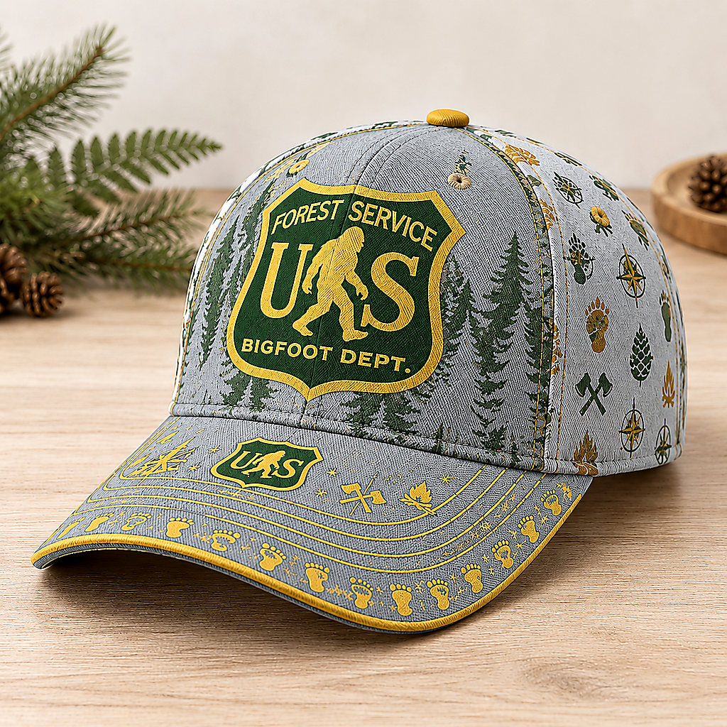 Bigfoot Wilderness Badge Outdoor Adventure Baseball Cap Gray