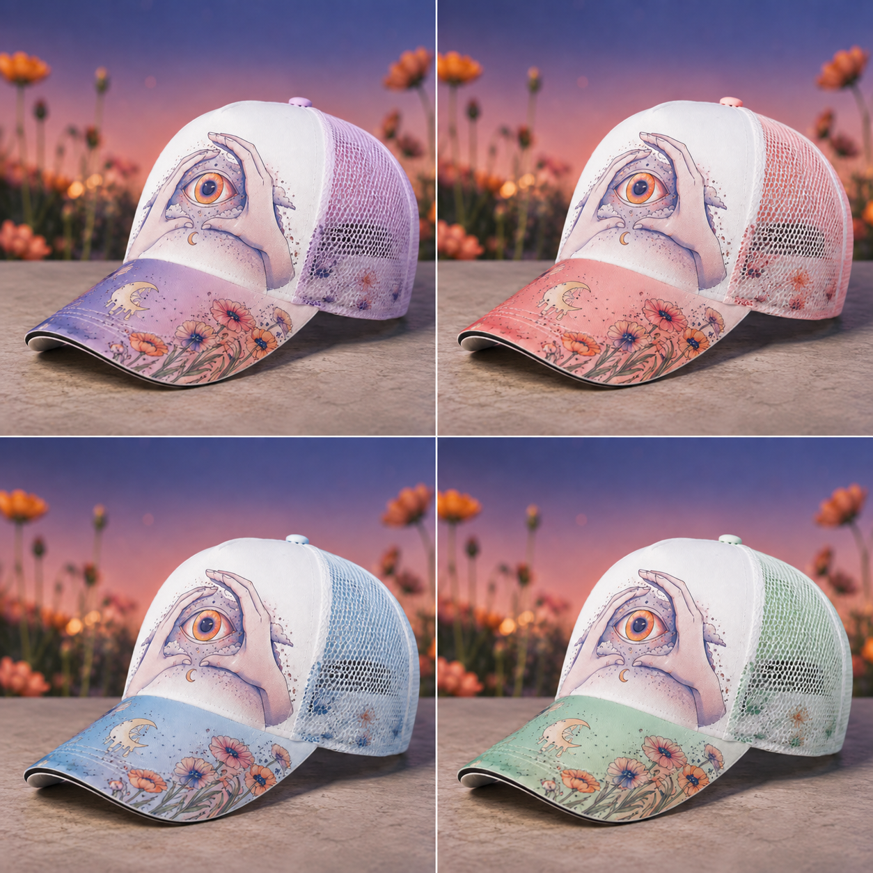 Mystical Eye Floral Trucker Hat product view 11