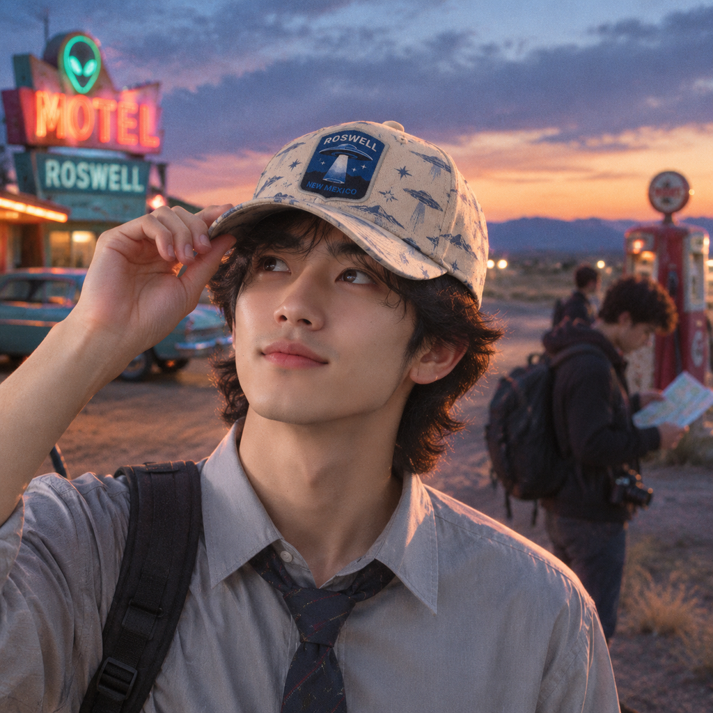 Roswell UFO Print Beige Baseball Cap product view 4