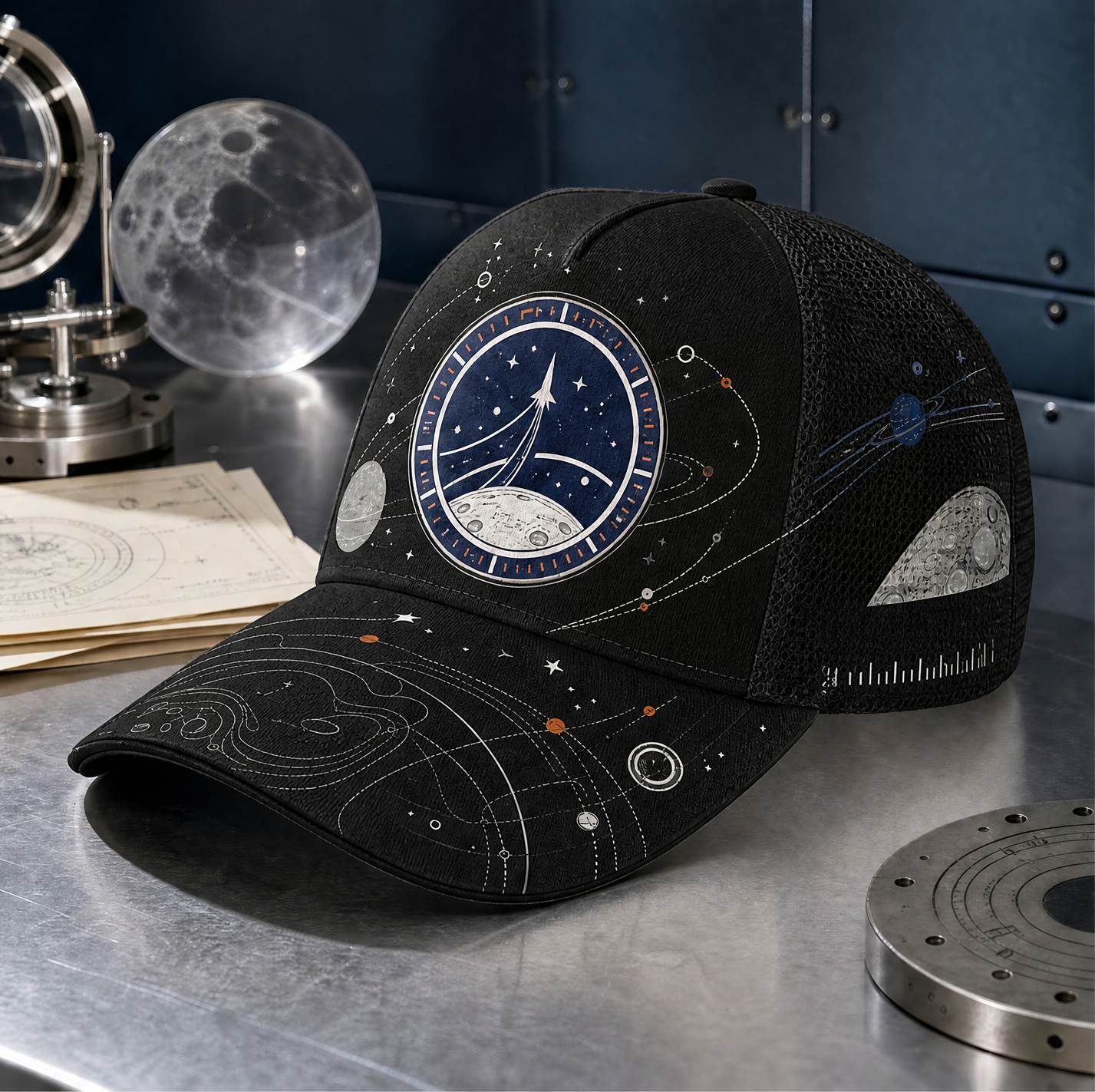 Cosmic Rocket Orbit Trucker Hat Black