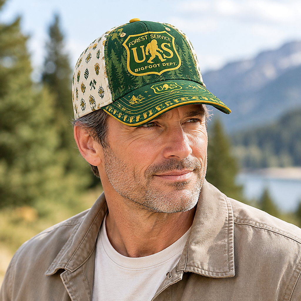 Bigfoot Wilderness Badge Outdoor Adventure Baseball Cap lifestyle scene 2