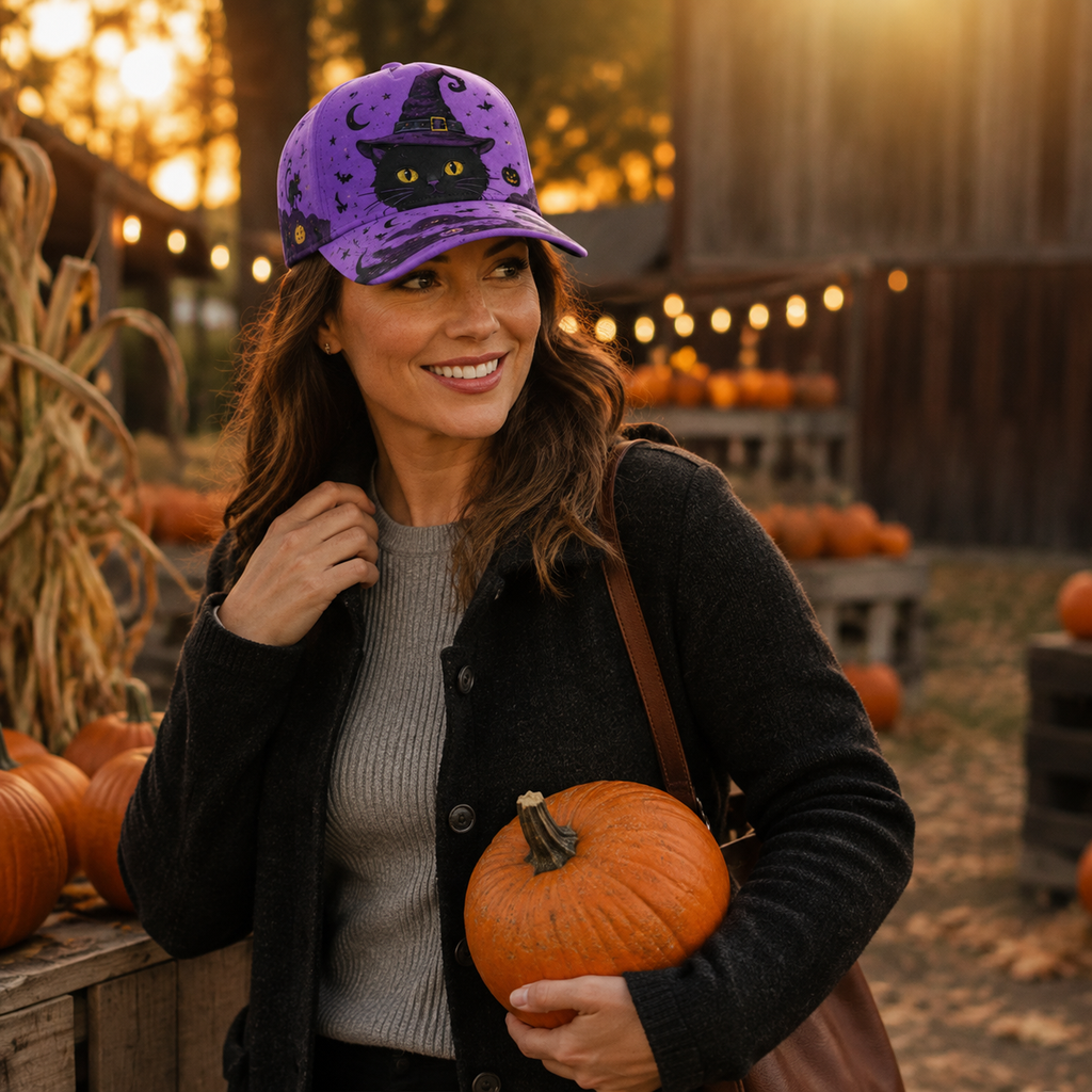 Witch Cat Halloween Baseball Cap lifestyle scene