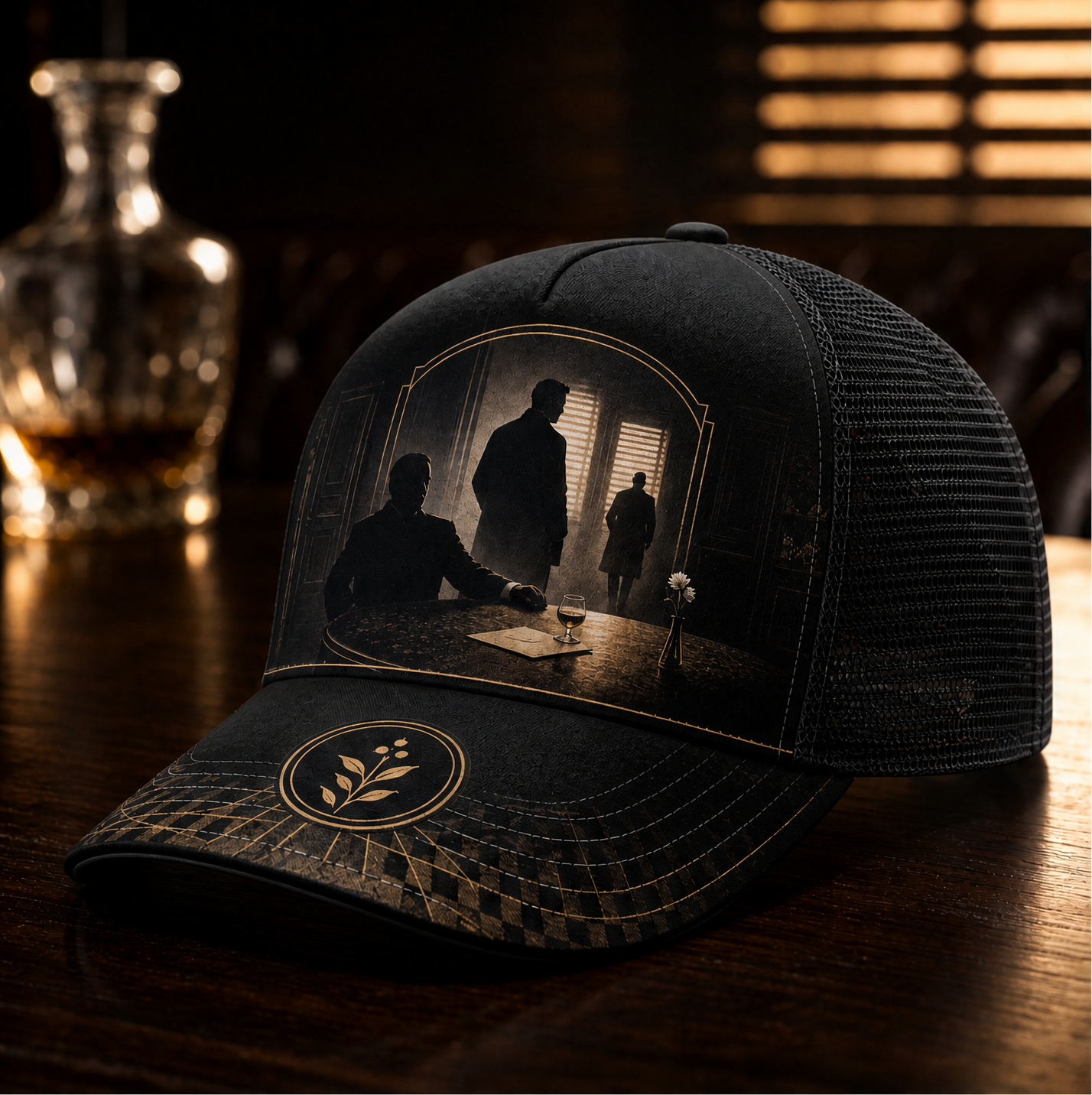 Noir Scene Graphic Trucker Hat Black