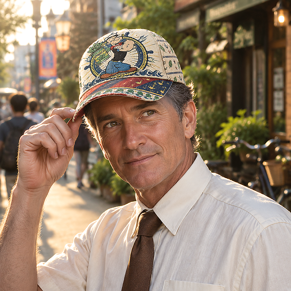 Retro Sailor Comic Spinach Nautical Baseball Cap product view 3