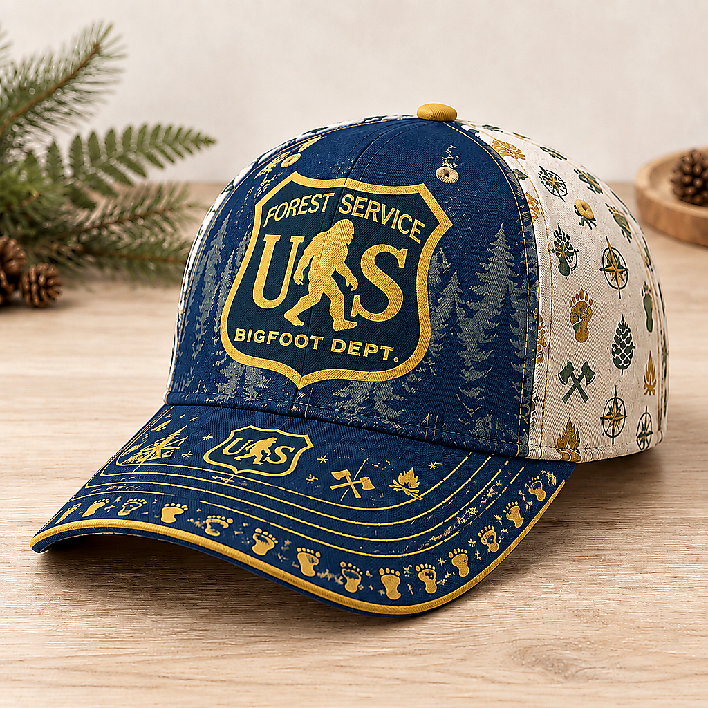 Bigfoot Wilderness Badge Outdoor Adventure Baseball Cap Navy
