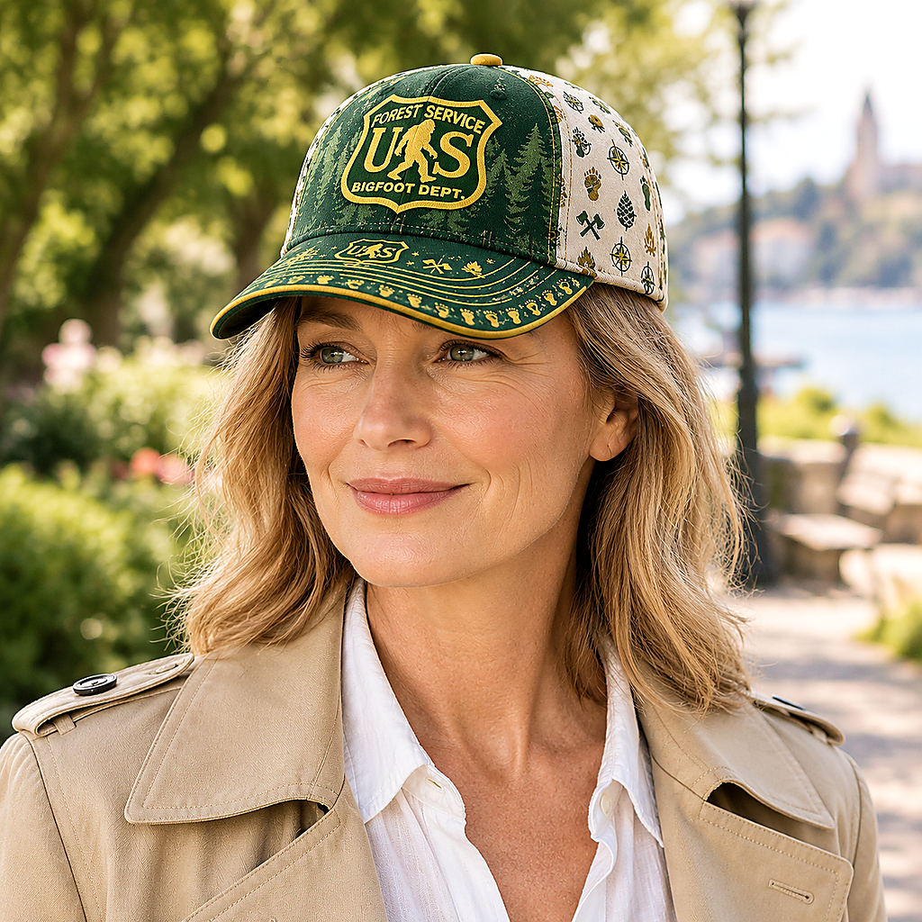 Bigfoot Wilderness Badge Outdoor Adventure Baseball Cap lifestyle scene 1