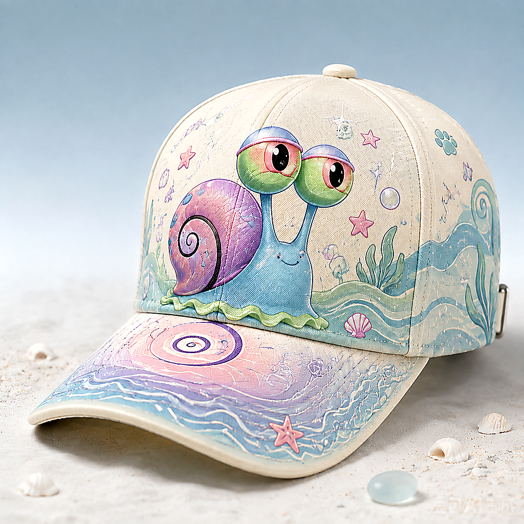 Pastel Ocean Snail Cartoon Baseball Cap Ivory