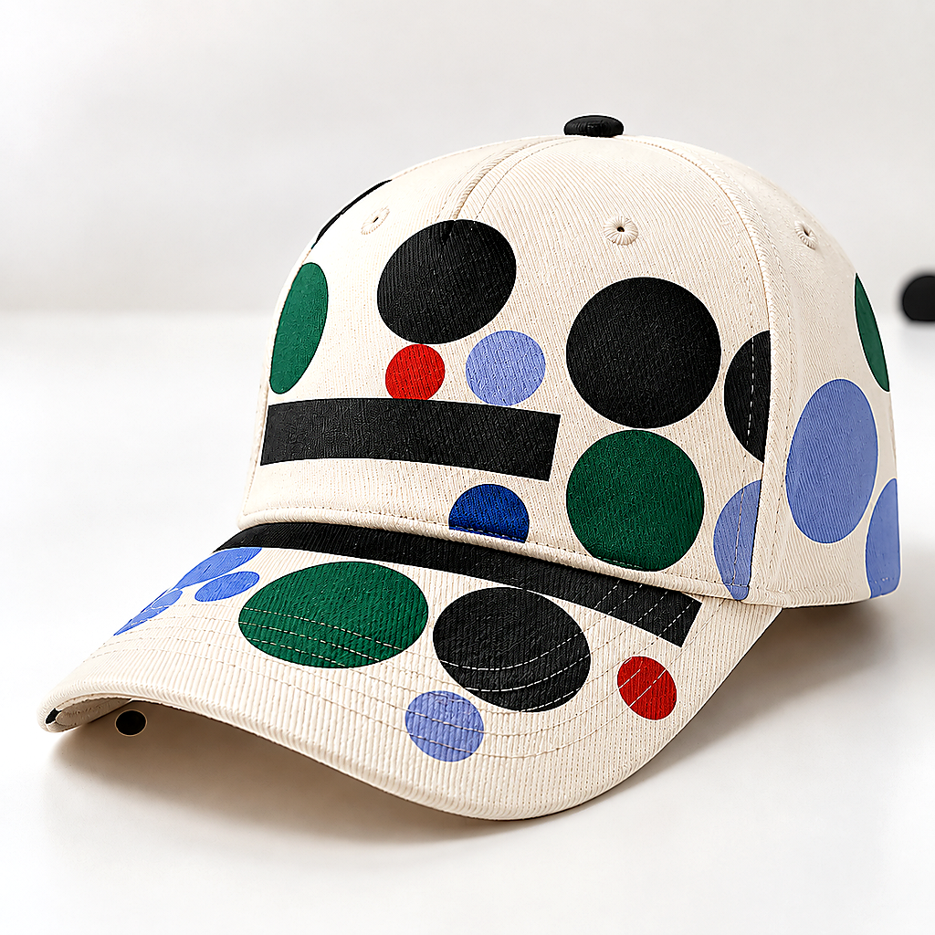 Colorful Polka Dot Graphic Beige Baseball Cap Ivory