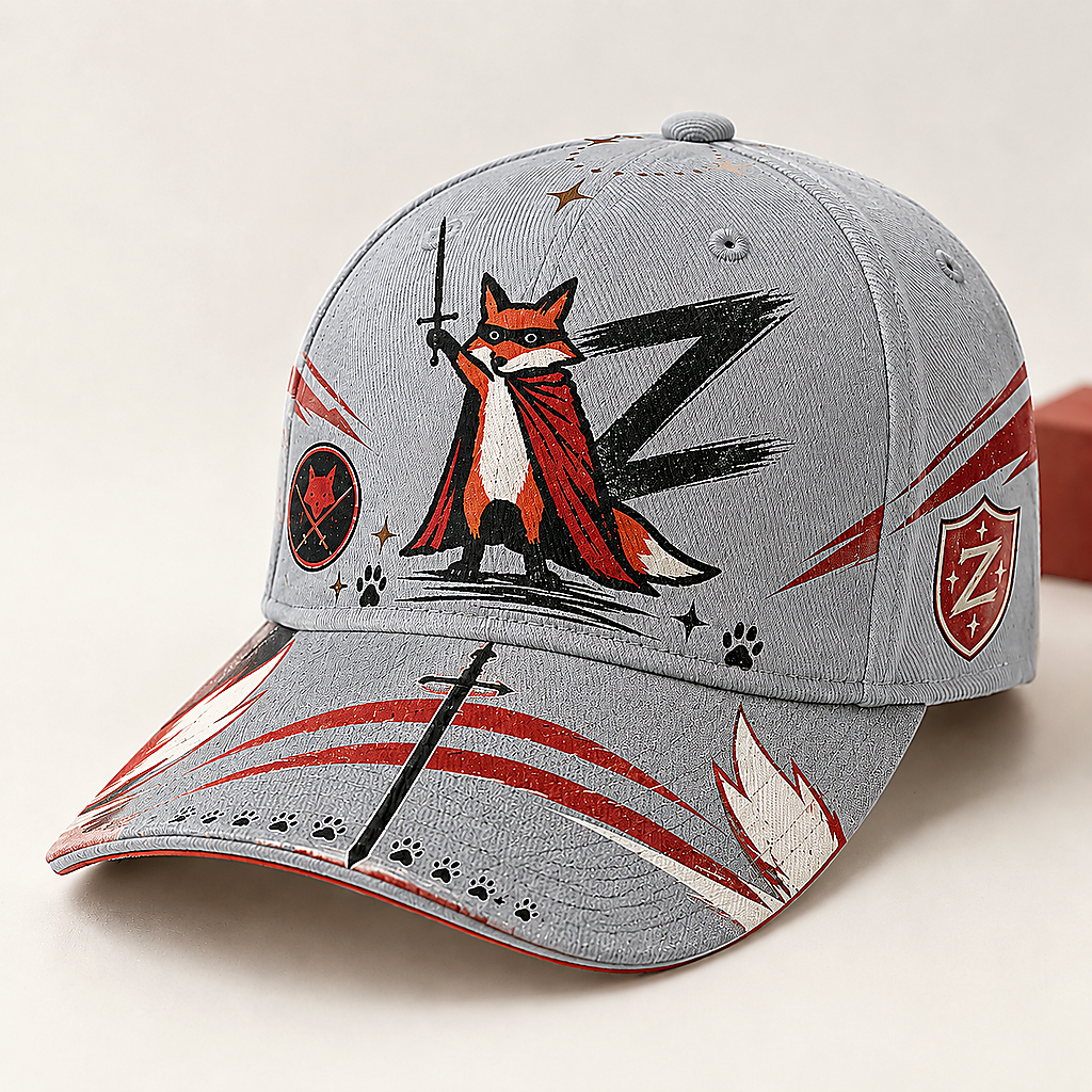 Fox Warrior Sword Graphic Baseball Cap Gray