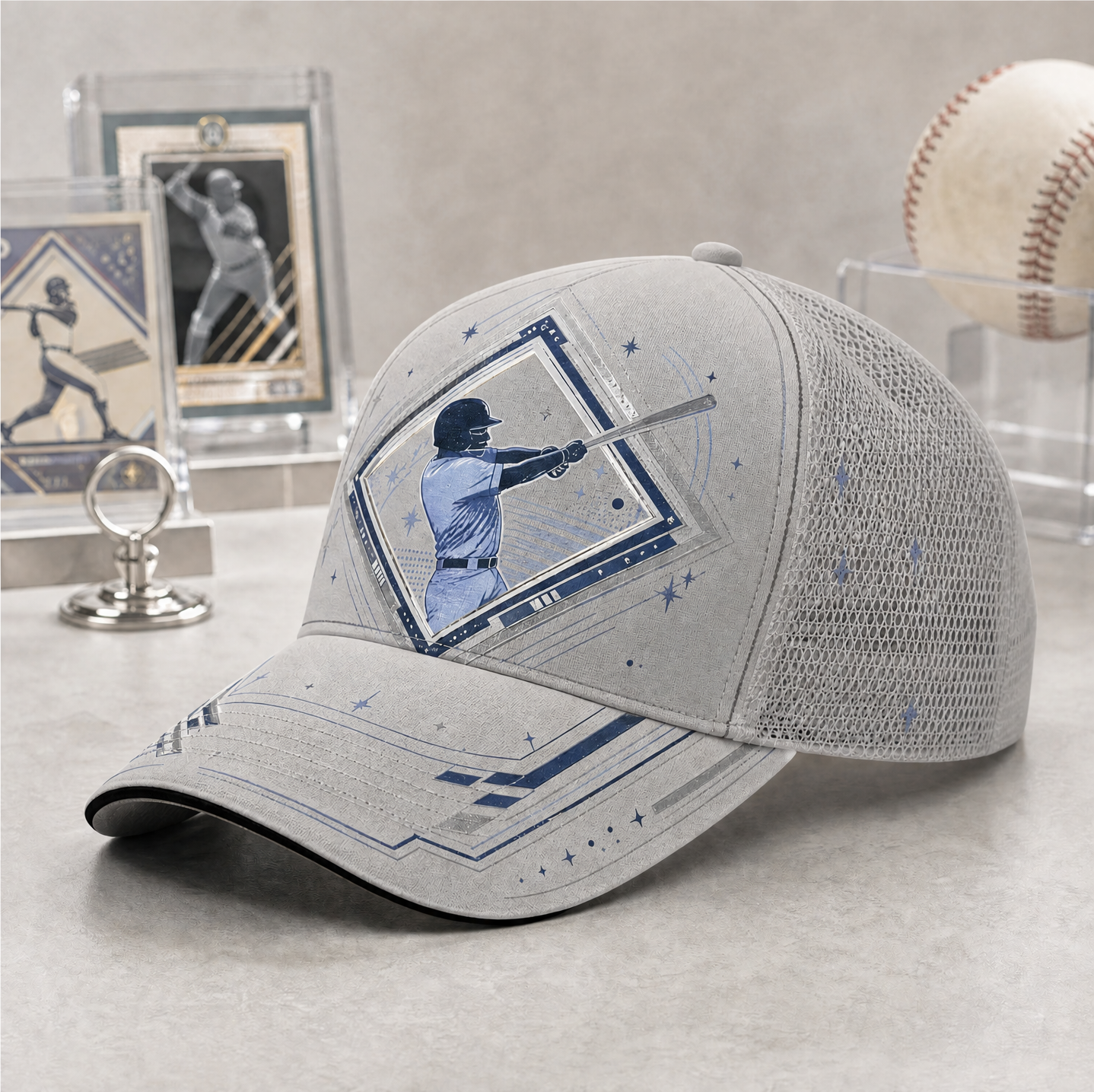 Baseball Batter Graphic Trucker Cap LightGray