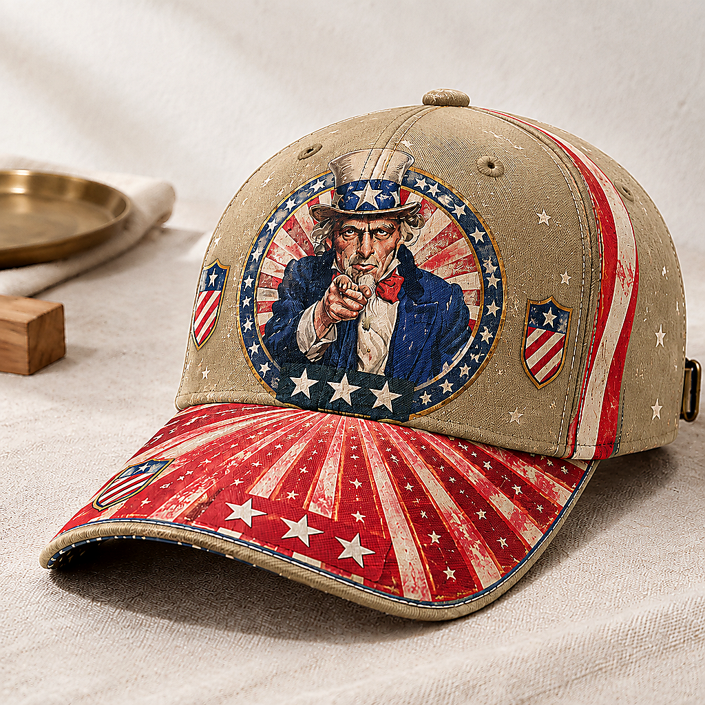 Patriotic Stars and Stripes Navy Baseball Cap Khaki