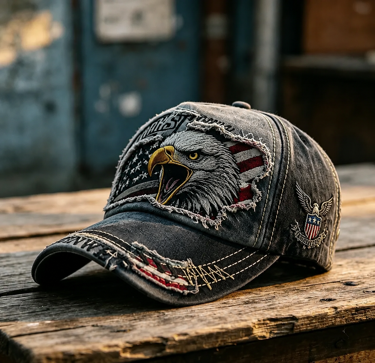 Vintage Bald Eagle Distressed Baseball Cap – Patriotic Embroidered Retro Washed Trucker Hat