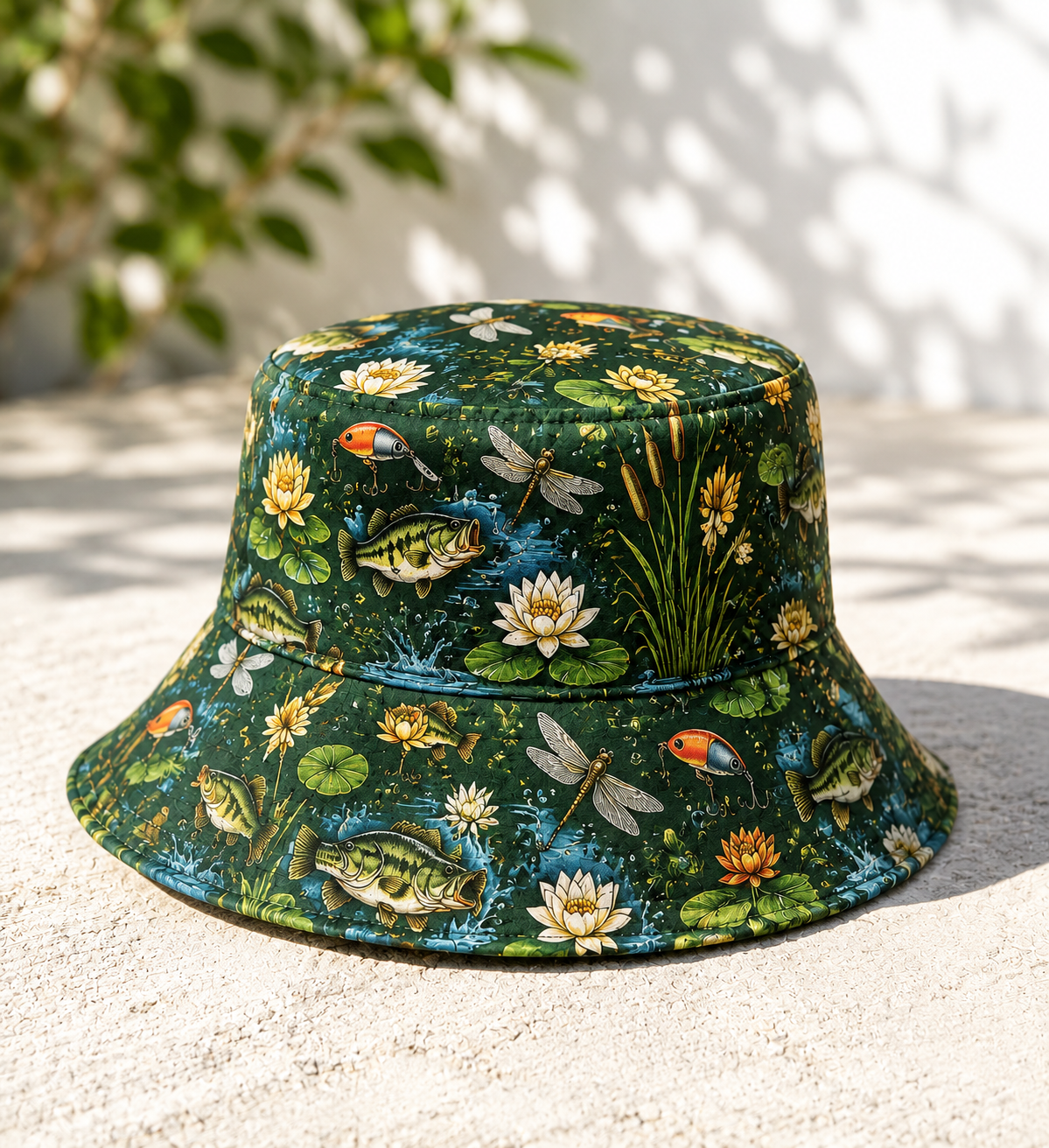Bass Fishing Nature Bucket Hat – Vintage Outdoor Reversible Sun Hat