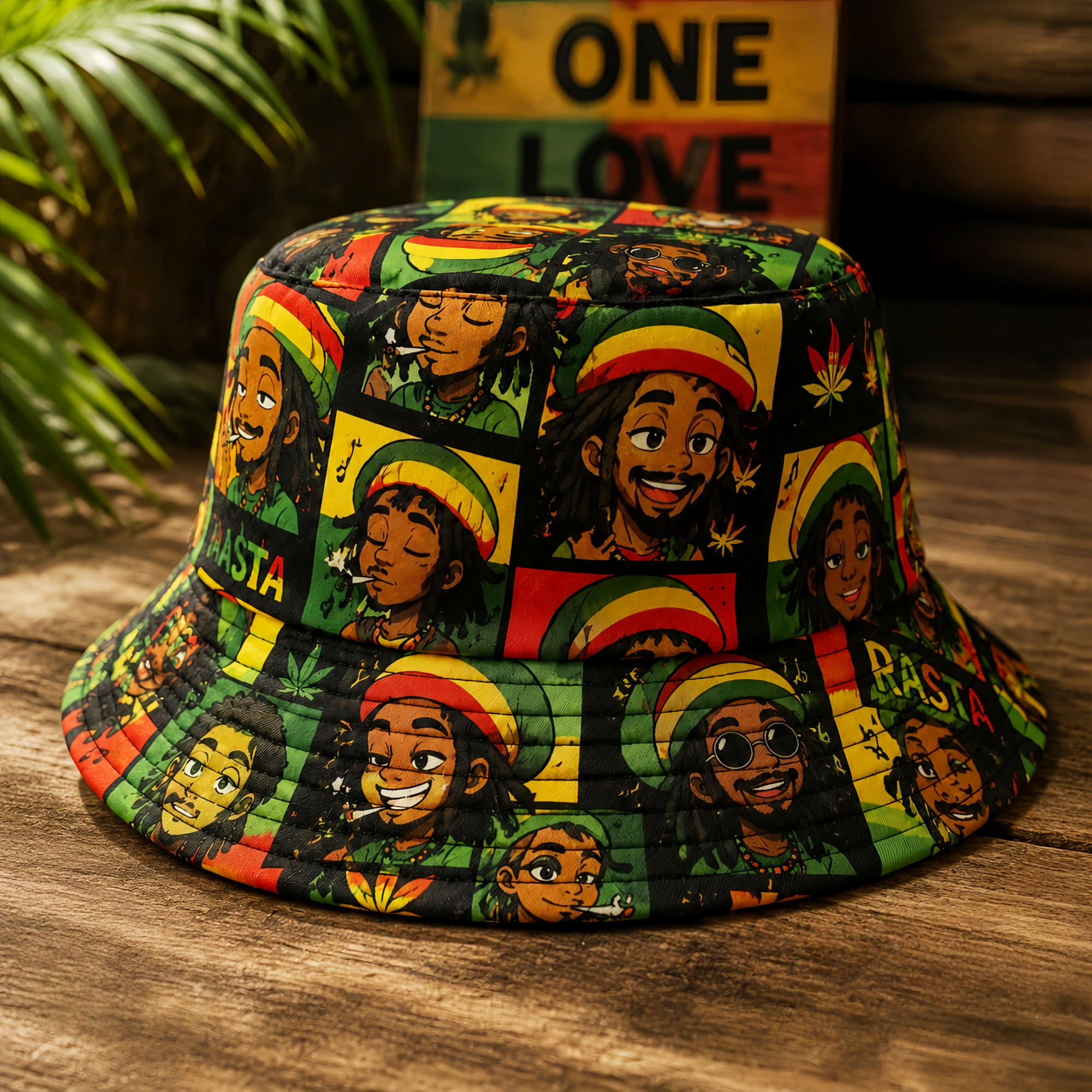 Retro Reggae Spirit Reversible Bucket Hat – Island-Inspired Graphic Festival Sun Hat