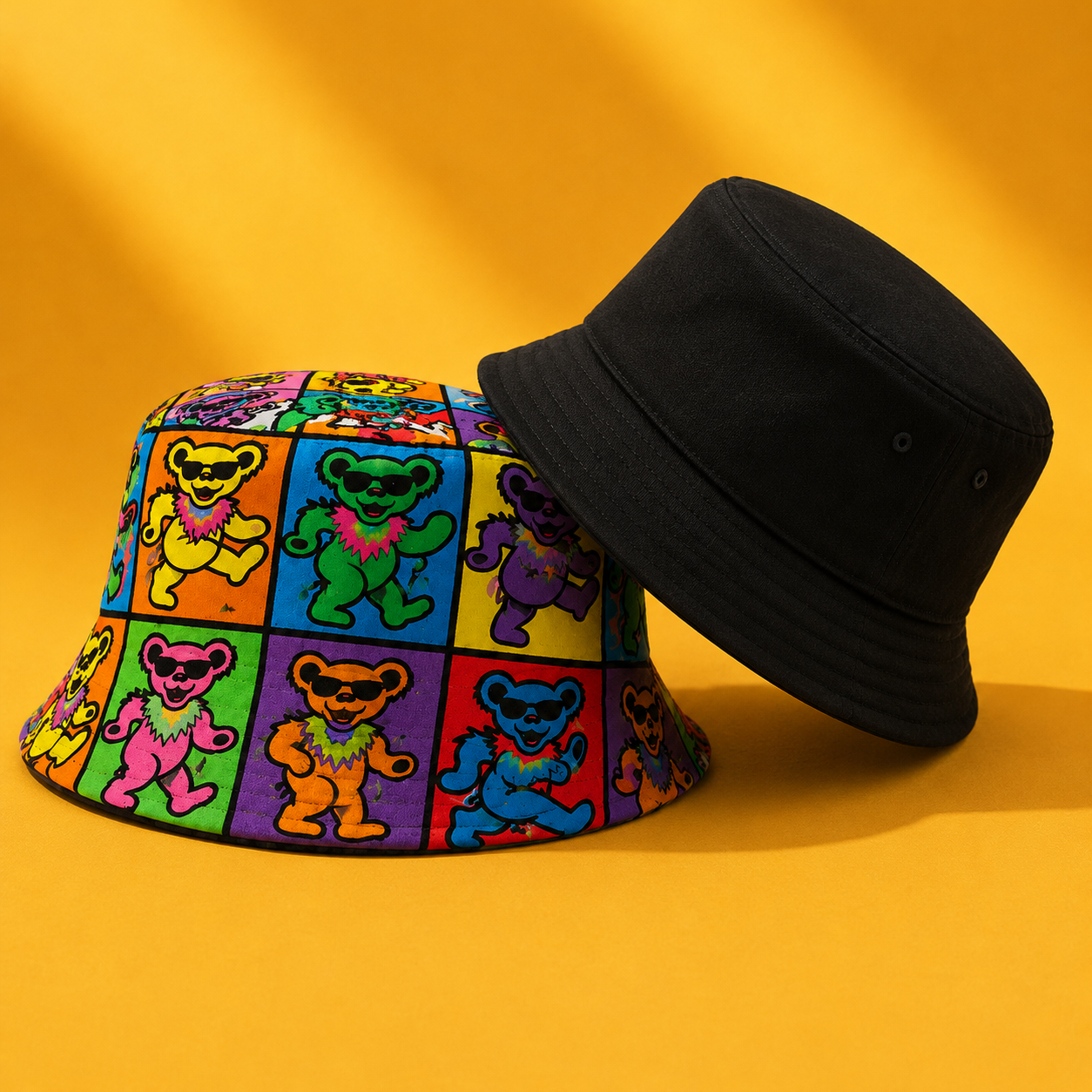 Retro Dancing Bear Bucket Hat – Colorful Festival Reversible Sun Hat