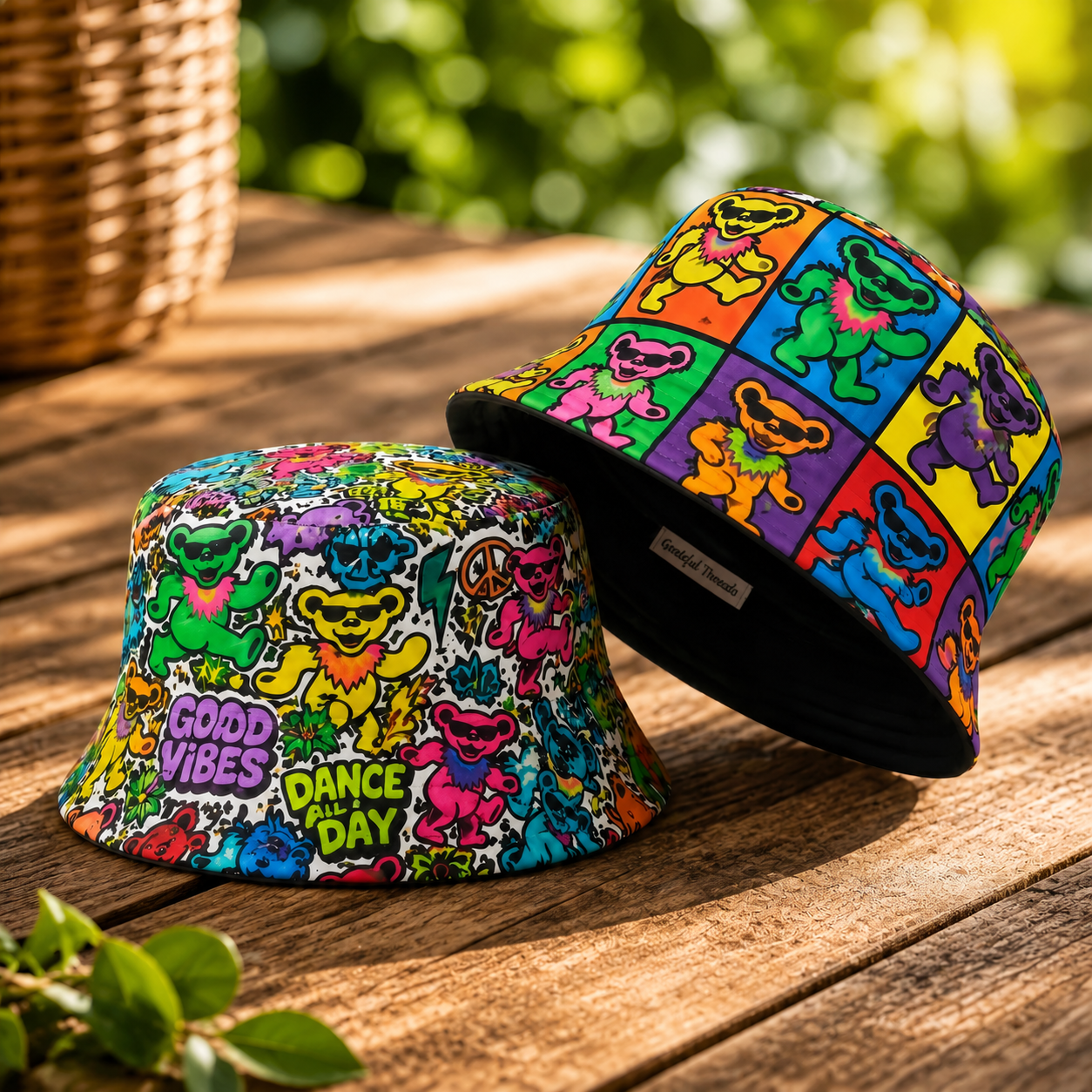 Retro Dancing Bear Bucket Hat – Colorful Festival Reversible Sun Hat