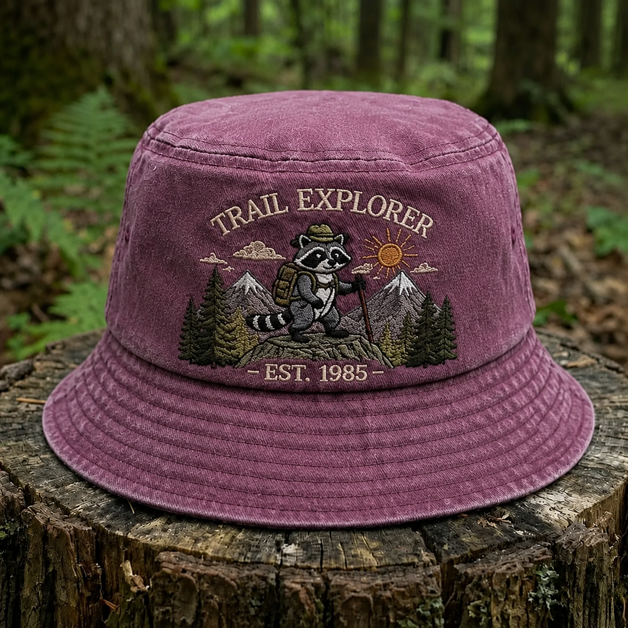 Outdoor Explorer Raccoon Bucket Hat – Adventure Inspired Nature Hiking Hat